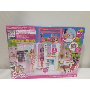 Barbie Dollhouse W/2 Levels & 4 Play Areas, Fully Furnished House Kids Gift NIB